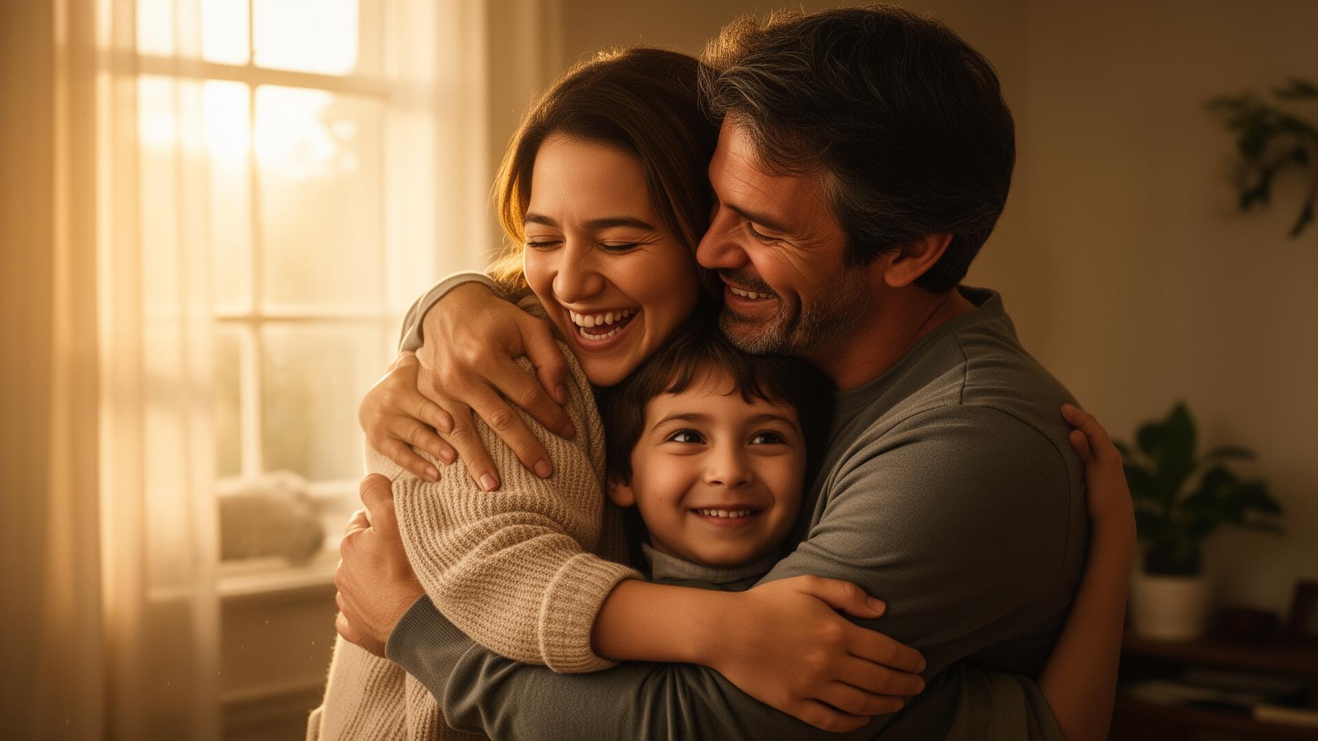 Família reunida e feliz após a libertação do vício
